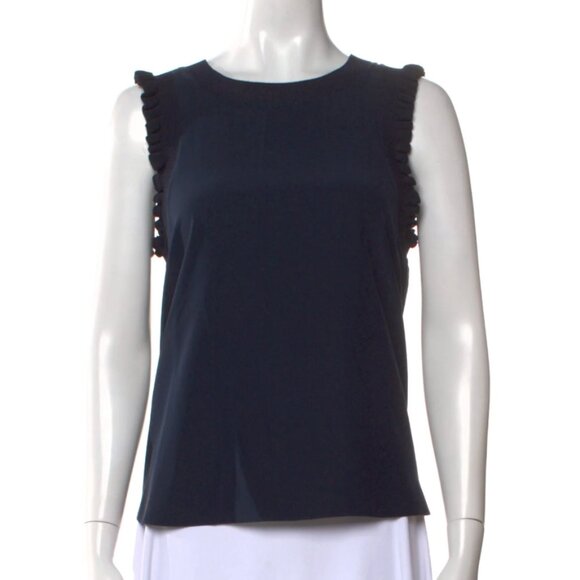 Cinq à Sept Tous Les Jours Navy Blue Ruffle Trim Tank Size L - Picture 3 of 6